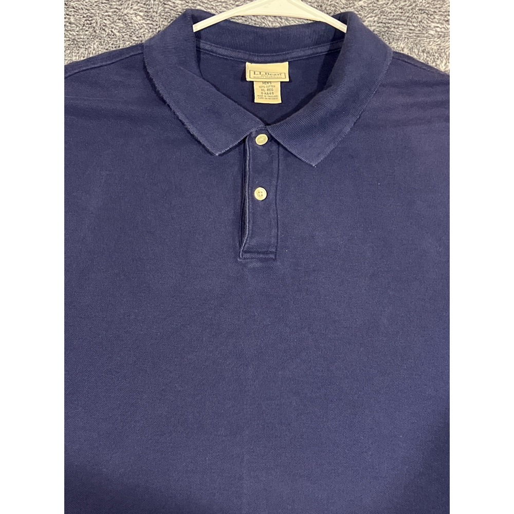 LL Bean Mens XL Navy Blue Cotton Pique Short Sleeve Polo Shirt 0 KA49